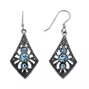 Gorgeous Vintage Silver plated marcasite kite drop earrings with Blue crystals